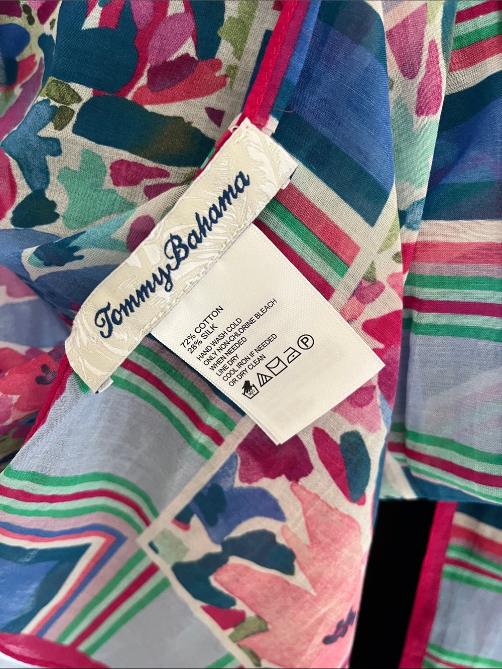 Tommy Bahama Floral Cotton Silk Scarf Wrap 73x39 Large Tropical Shawl Pink Blue - Picture 2 of 10